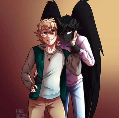 Half body, soft shading, two characters